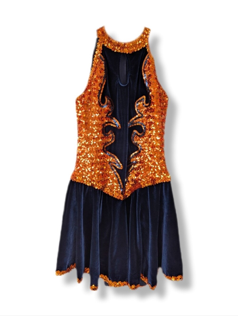 VTG Algy Custom Women Adult XL Navy Blue & Orange Sequin Dance Majorette Costume